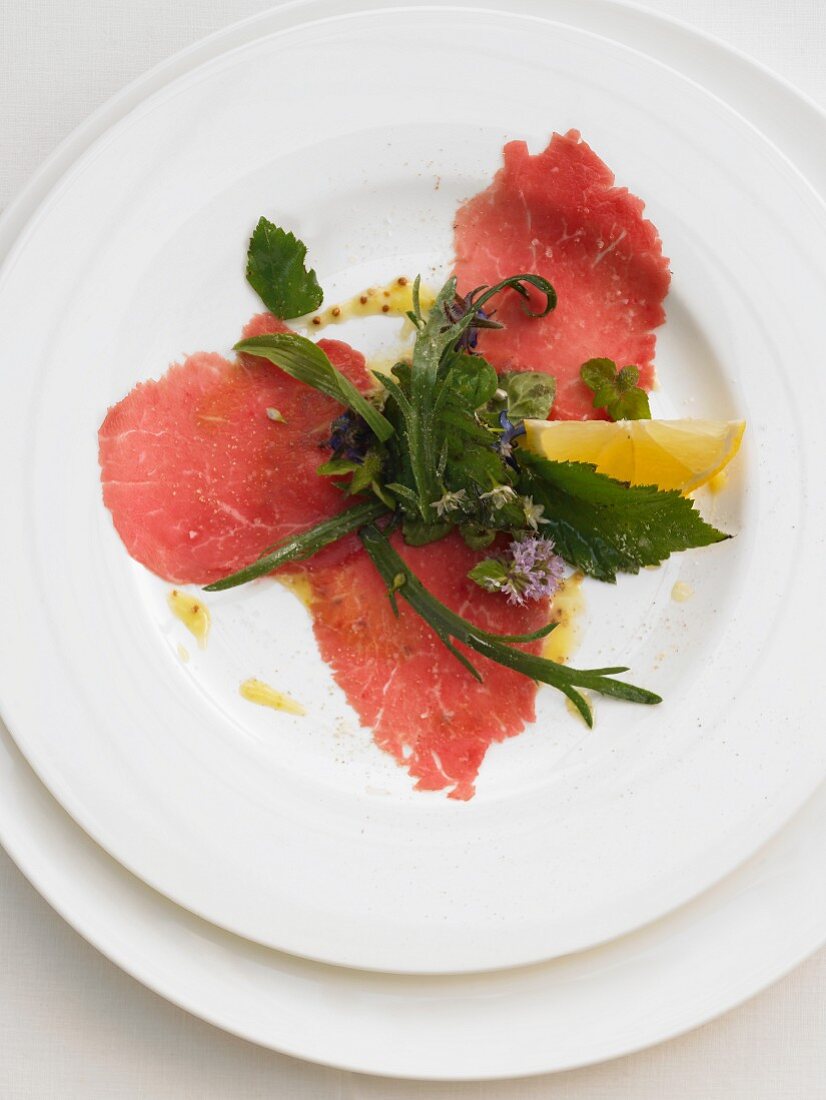 Carpaccio alla cipriani (beef carpaccio with sauce, Italy)