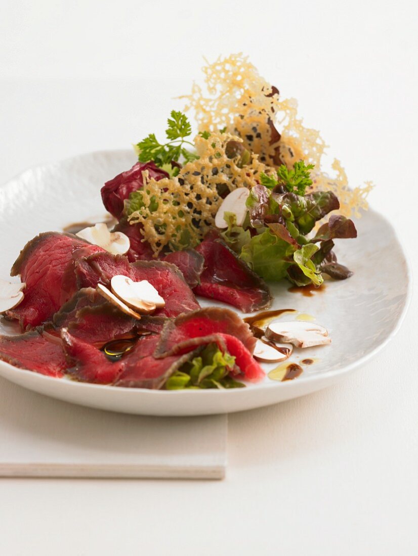 Cured beef fillet with mushrooms