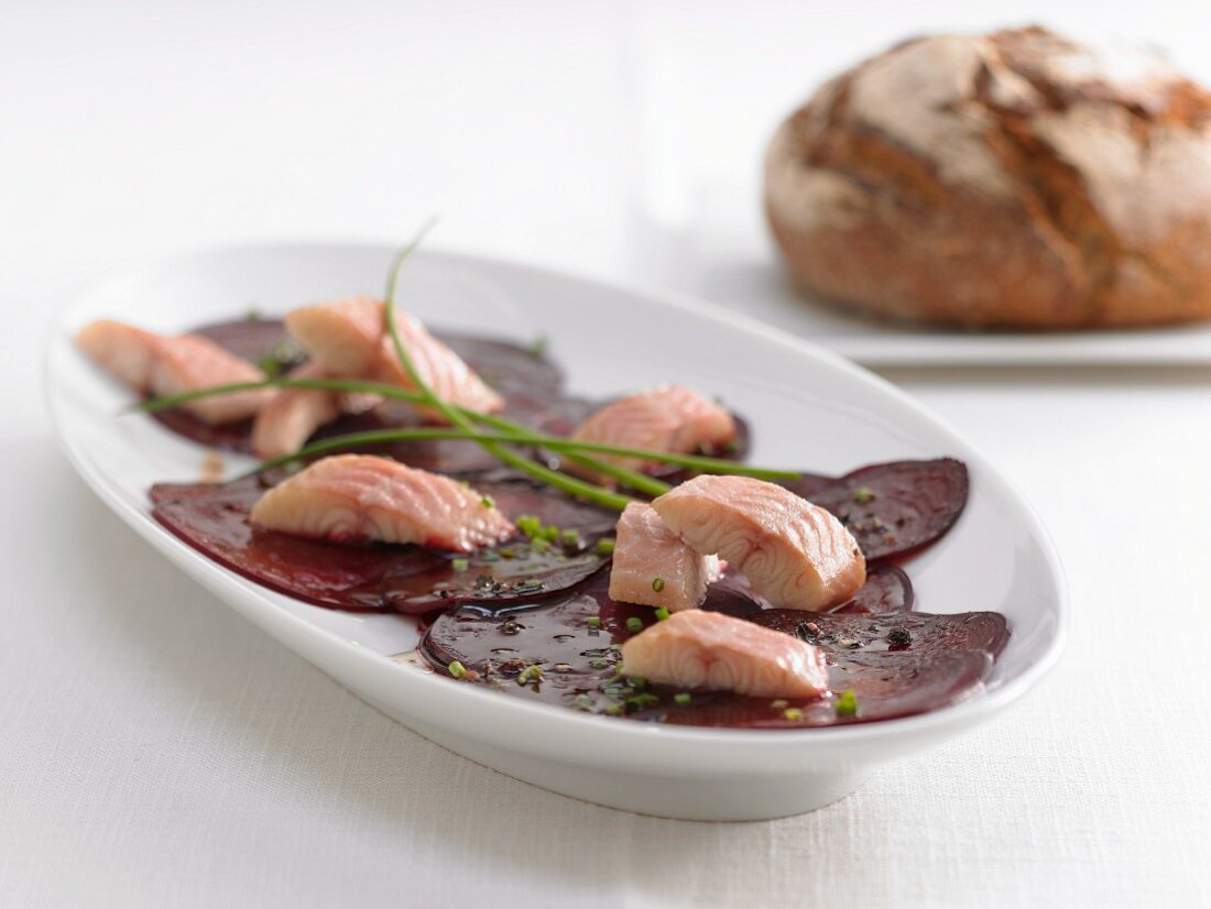 Beetroot carpaccio with salmon