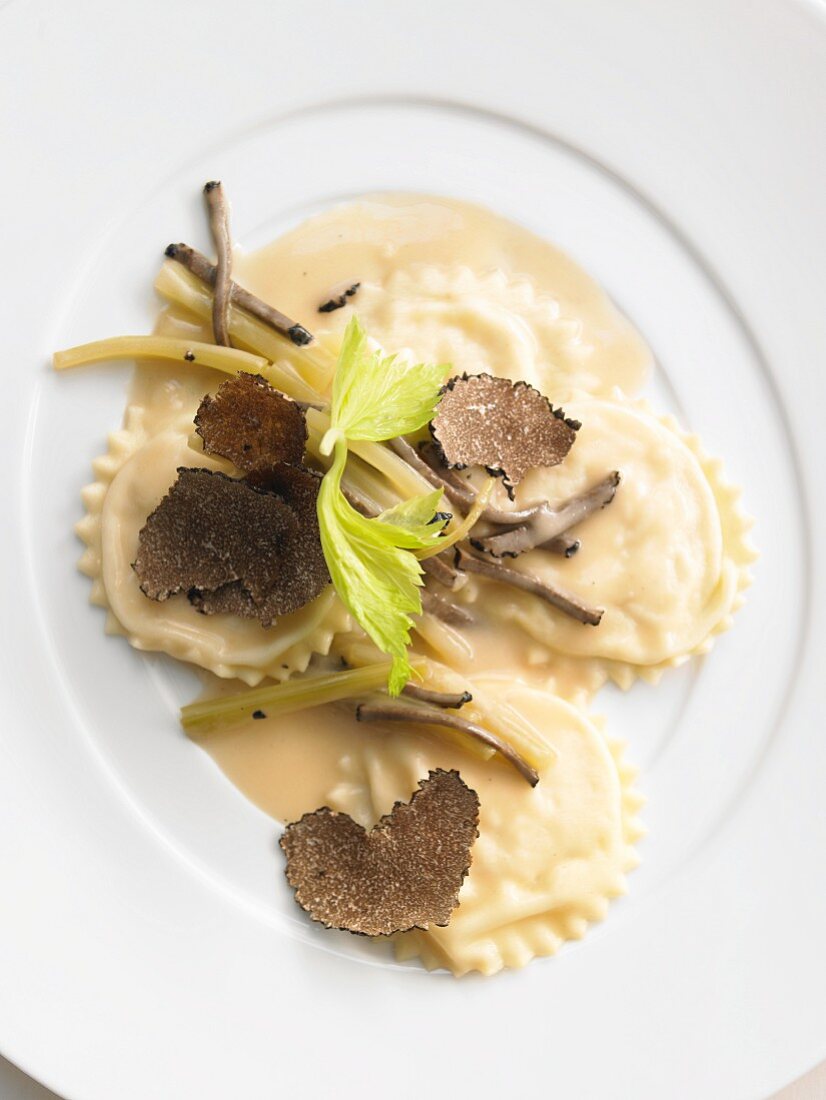 Celery ravioli with truffles