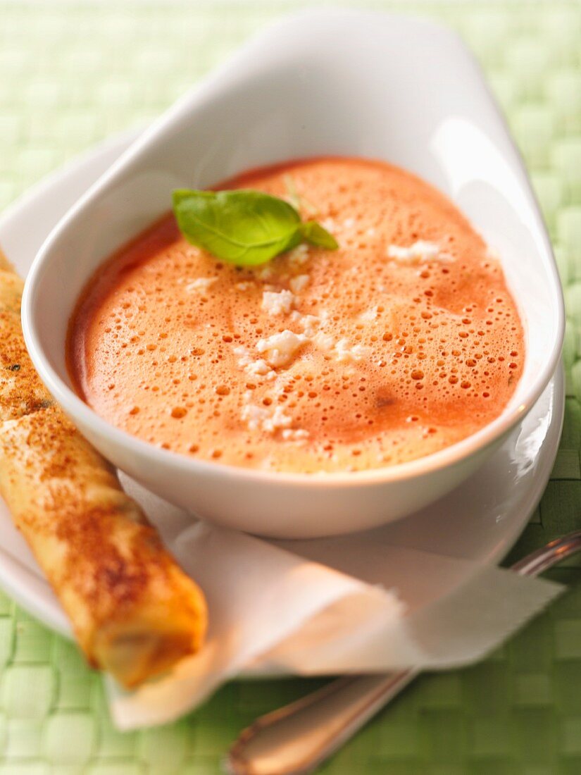 Tomato soup with spring rolls
