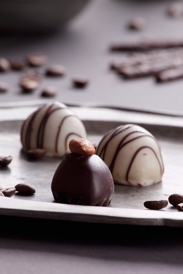 Chocolate pralines with light and dark chocolate
