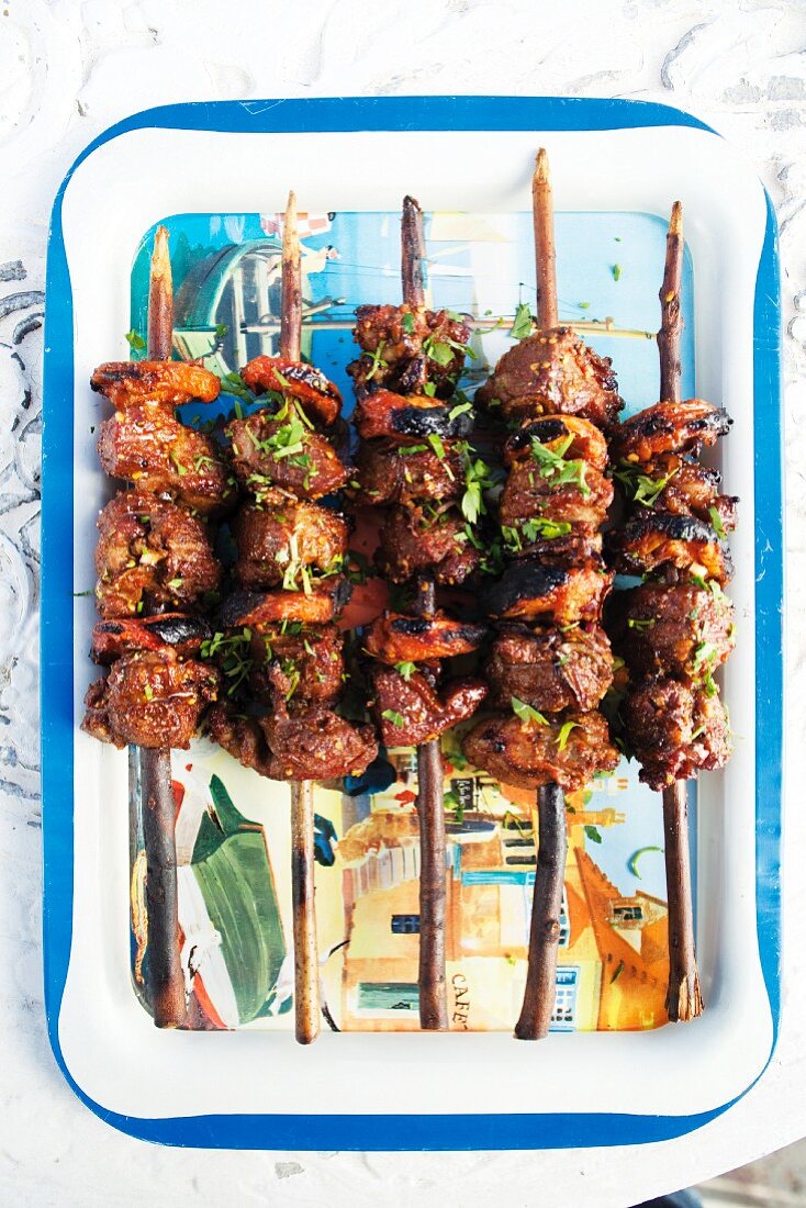 Grilled lamb kebabs with apricots