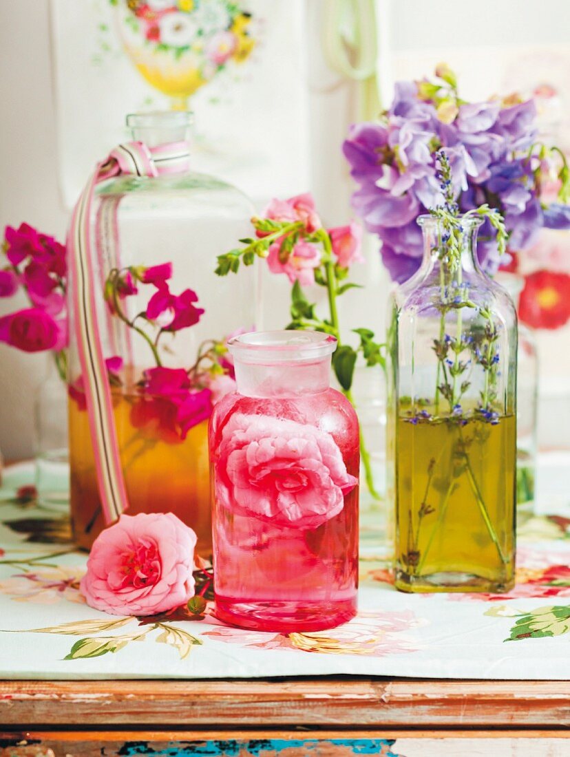 Home-made syrup made with assorted edible flowers