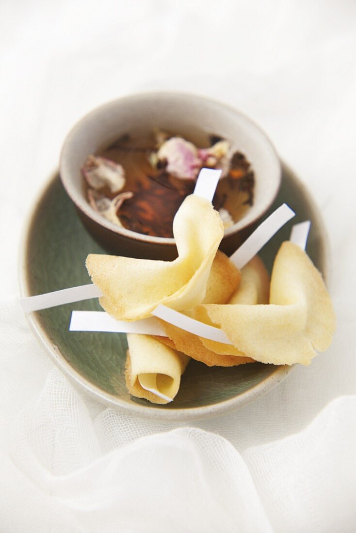 Fortune cookies and a tea bowl