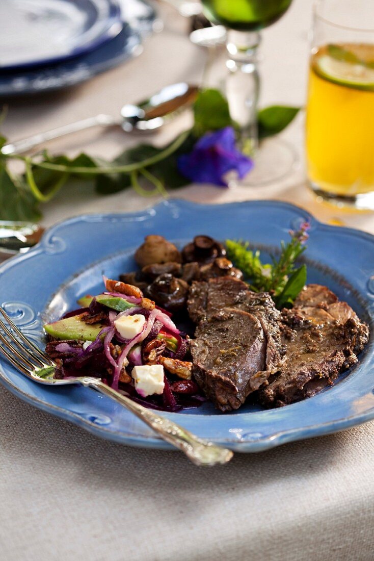 Roast lamb with a side salad