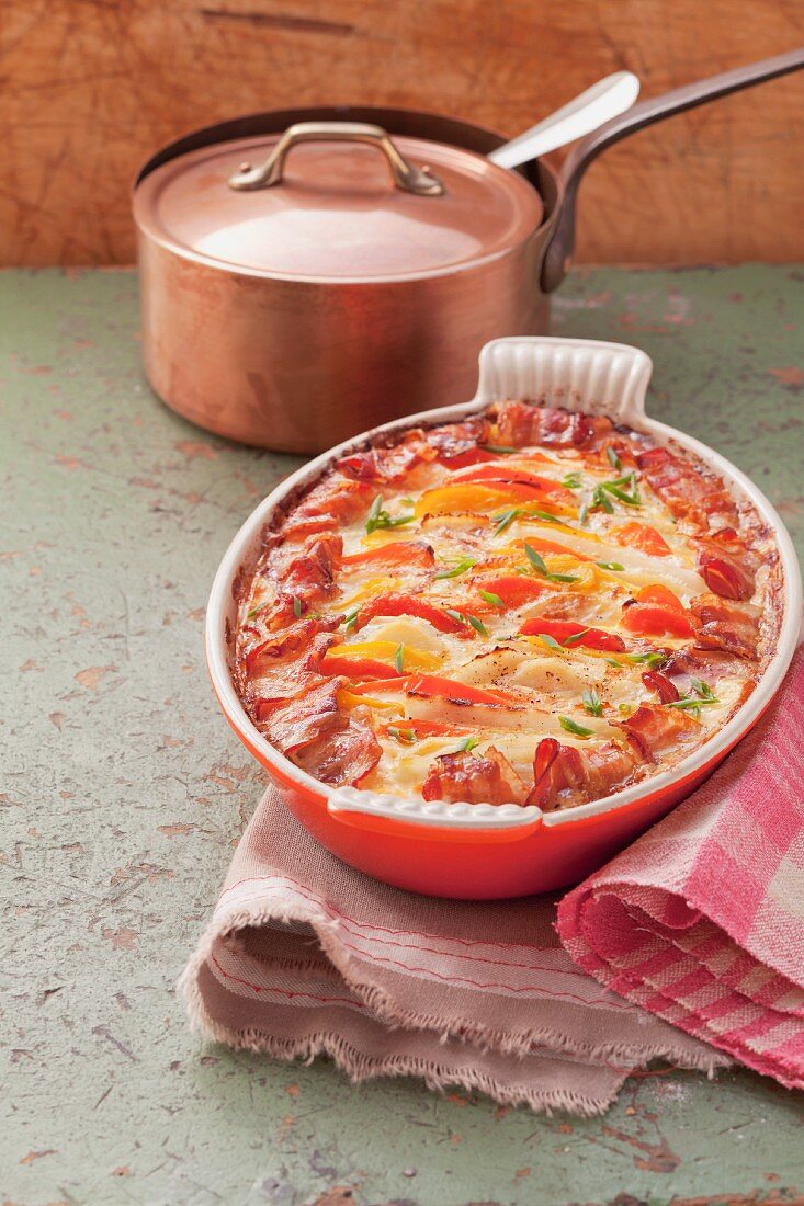 Turnip bake with ham in a baking dish