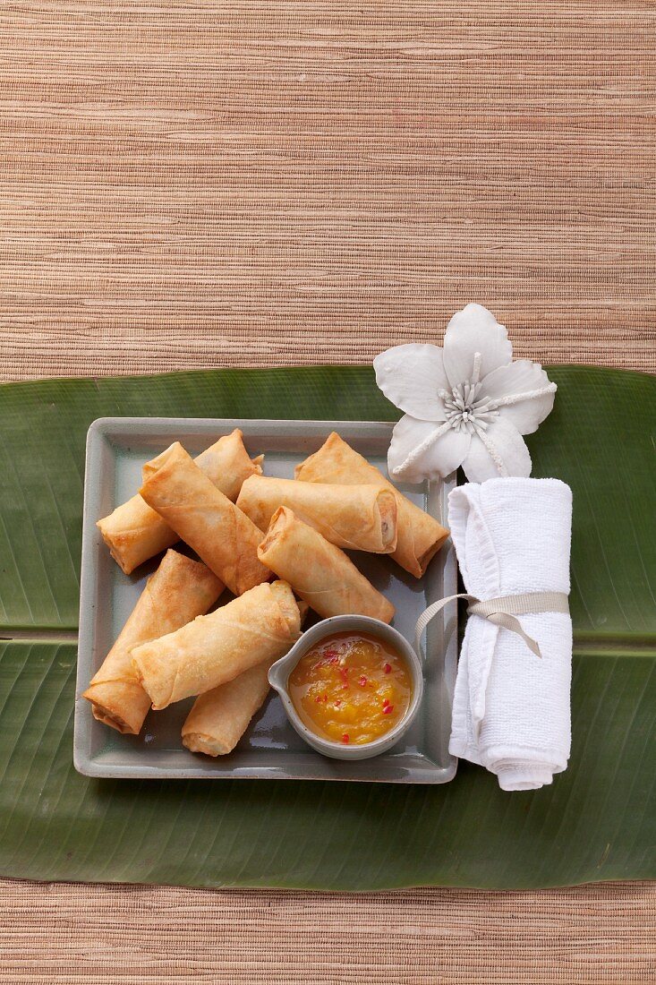 Spring rolls with a chilli dip (Asia)