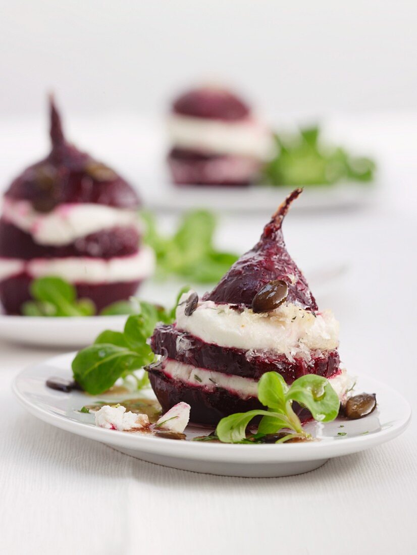 Roasted beetroot with sheep's cheese and lamb's lettuce