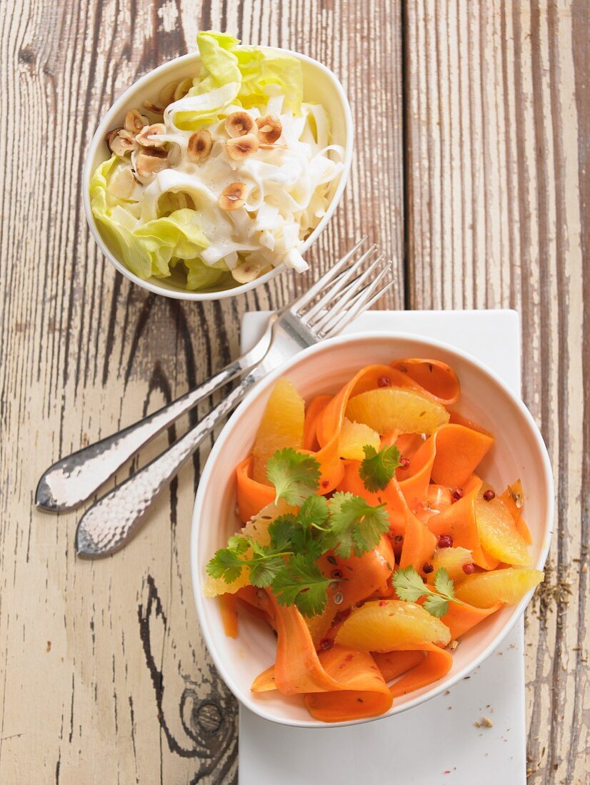 Apfel-Sellerie-Salat und Möhren-Orangen-Salat