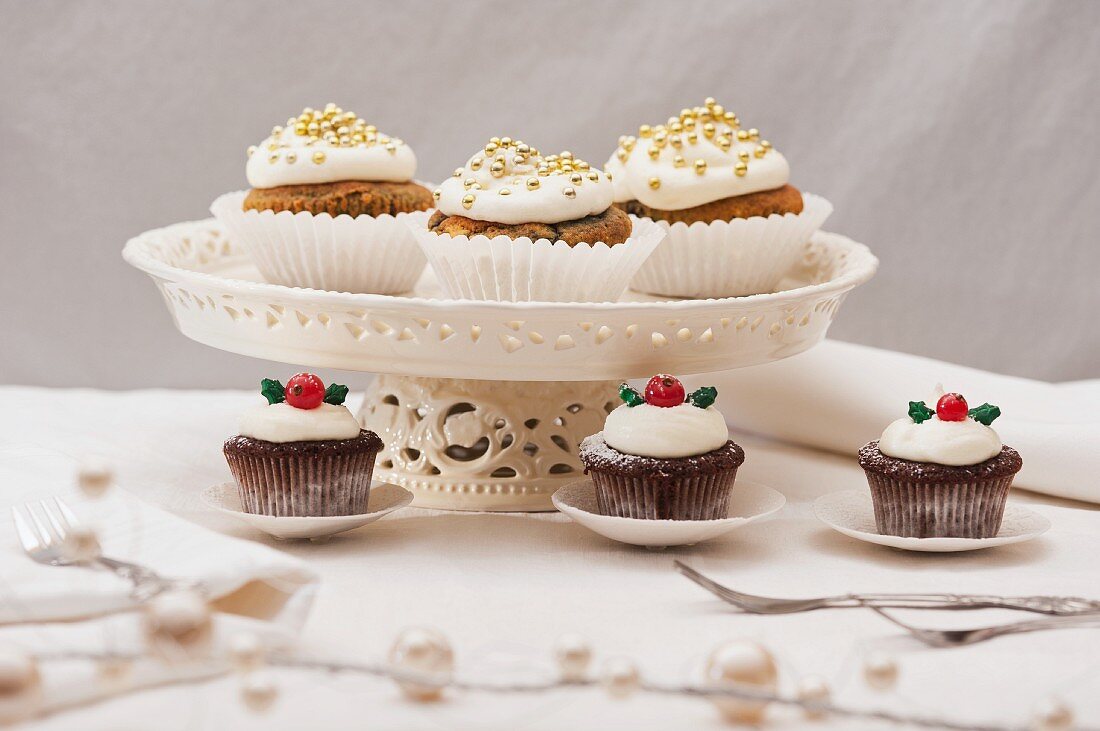 Two types of Christmas cupcakes