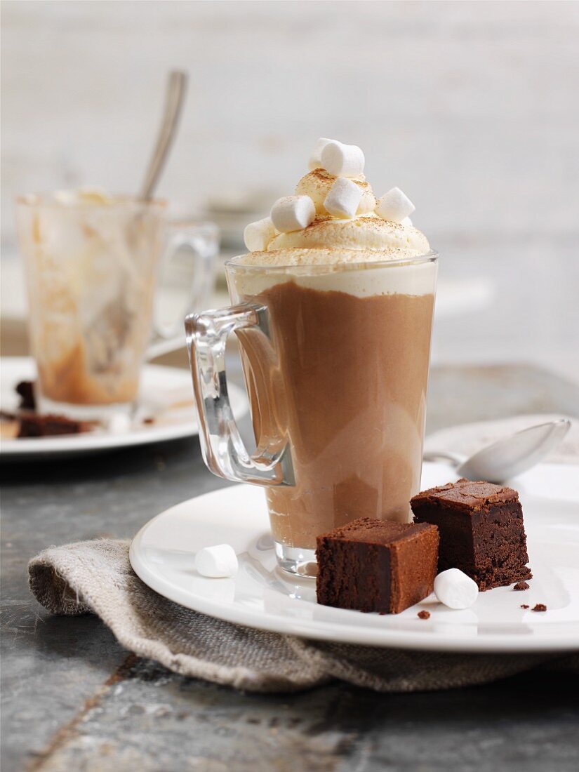 Brownies and a chocolate dessert with marshmallows