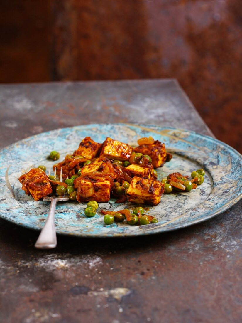 Paneer-Curry mit Erbsen (Indien)