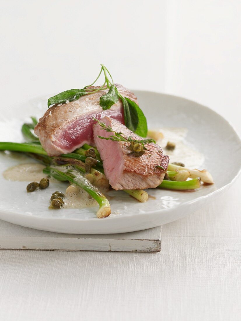 Land and Sea with spring onions and tuna
