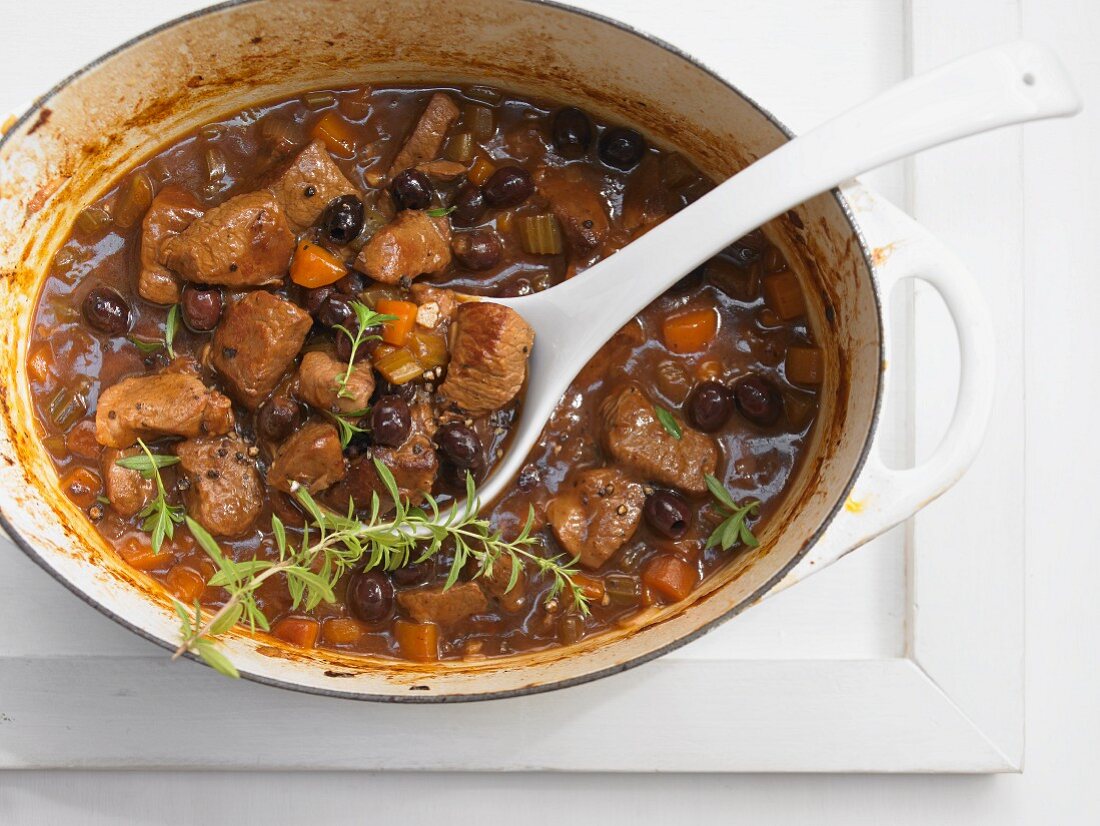 Lamb ragout with olives and savory