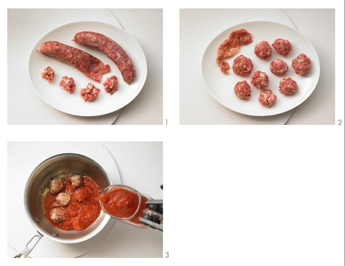 Wurstklösschen in Tomatensauce zubereiten