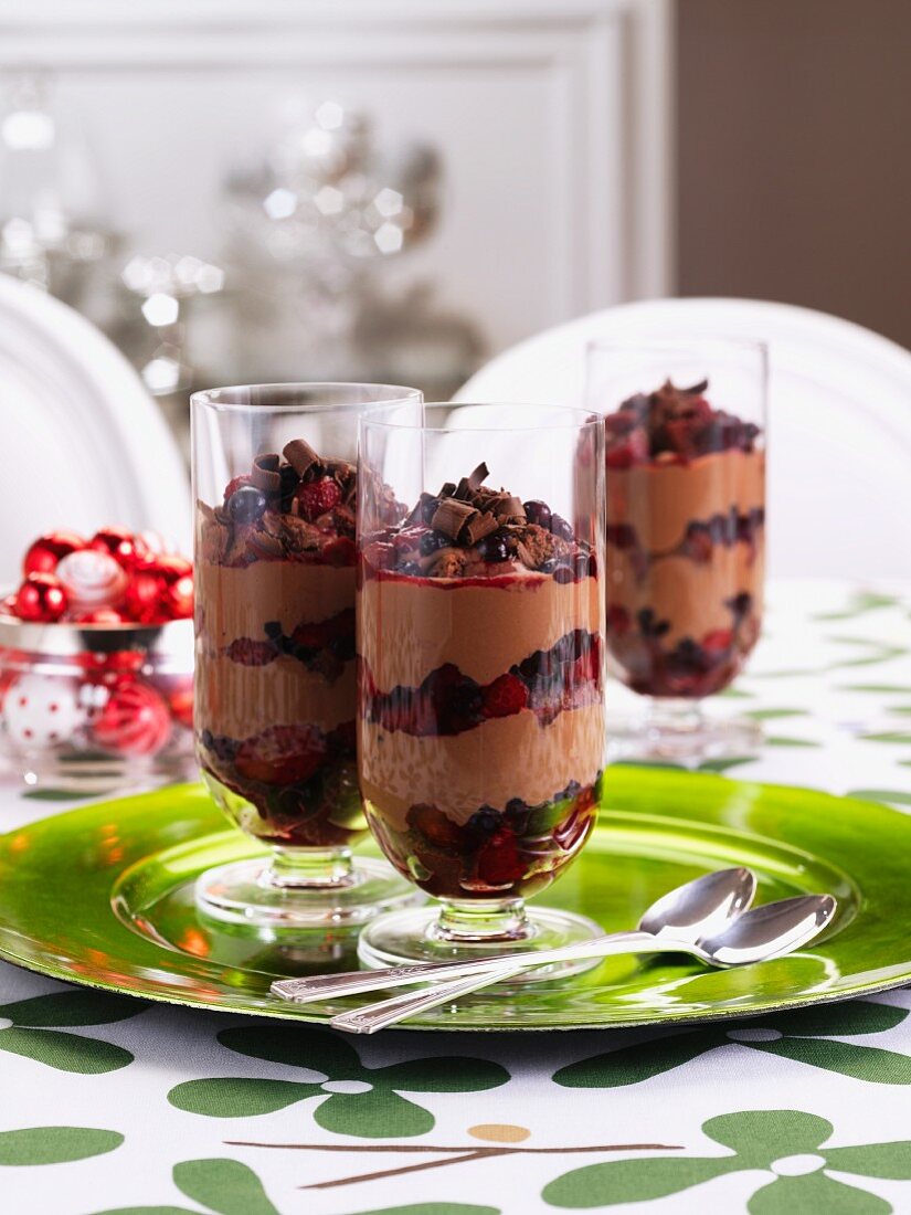 Chocolate berry trifles for Christmas dinner