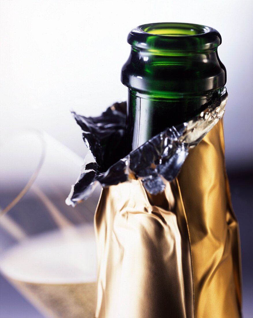An open champagne bottle
