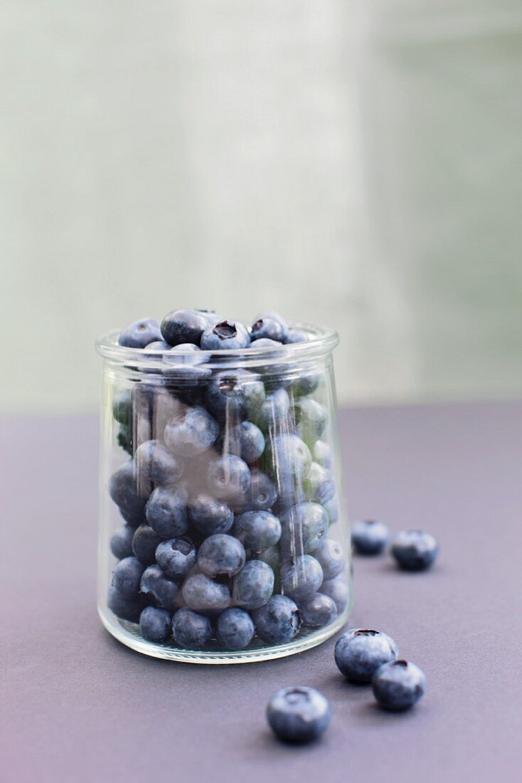 Blueberries in a glass container