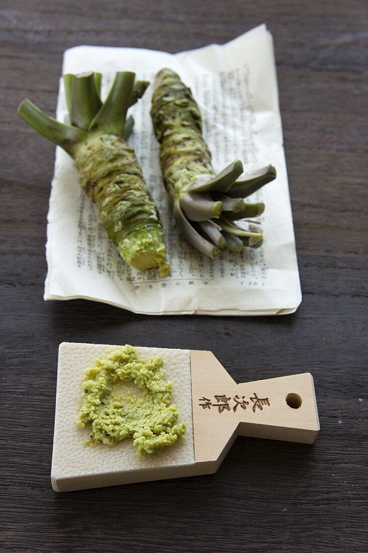 Wasabi and a grater on whale skin