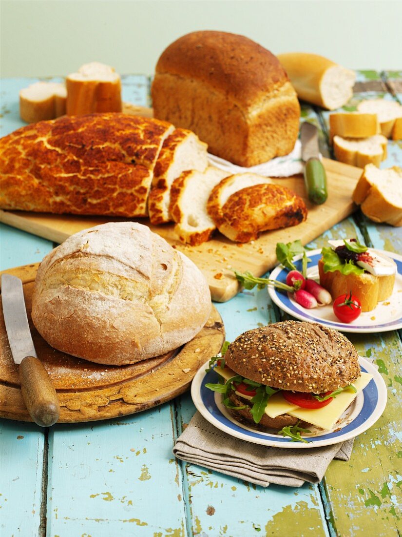 Sandwiches and various types of bread