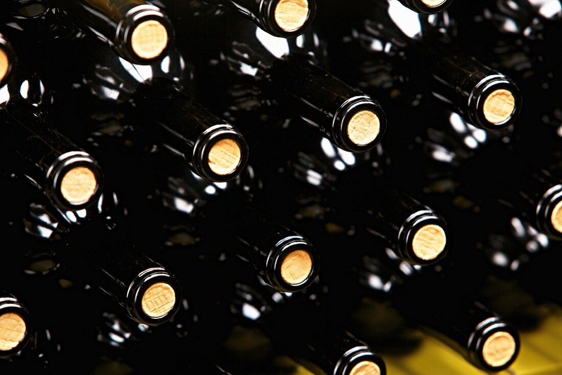 A stack of wine bottles