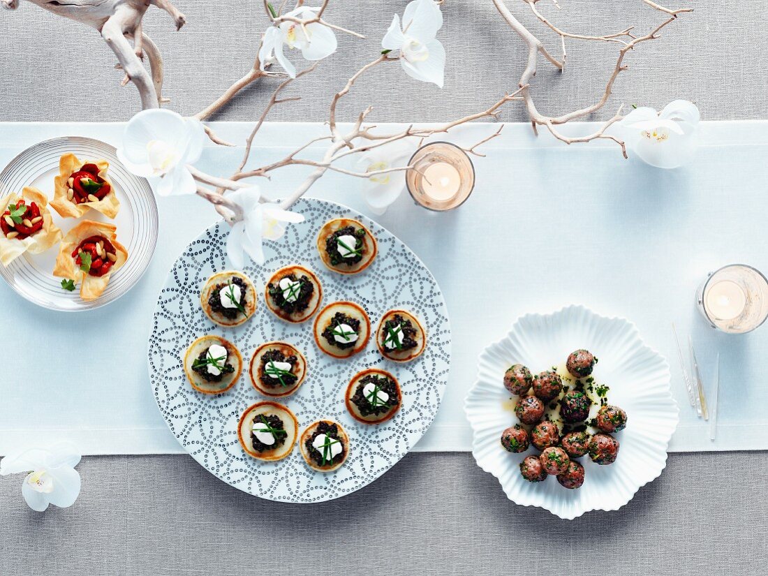 Various canapes on a Christmas buffet