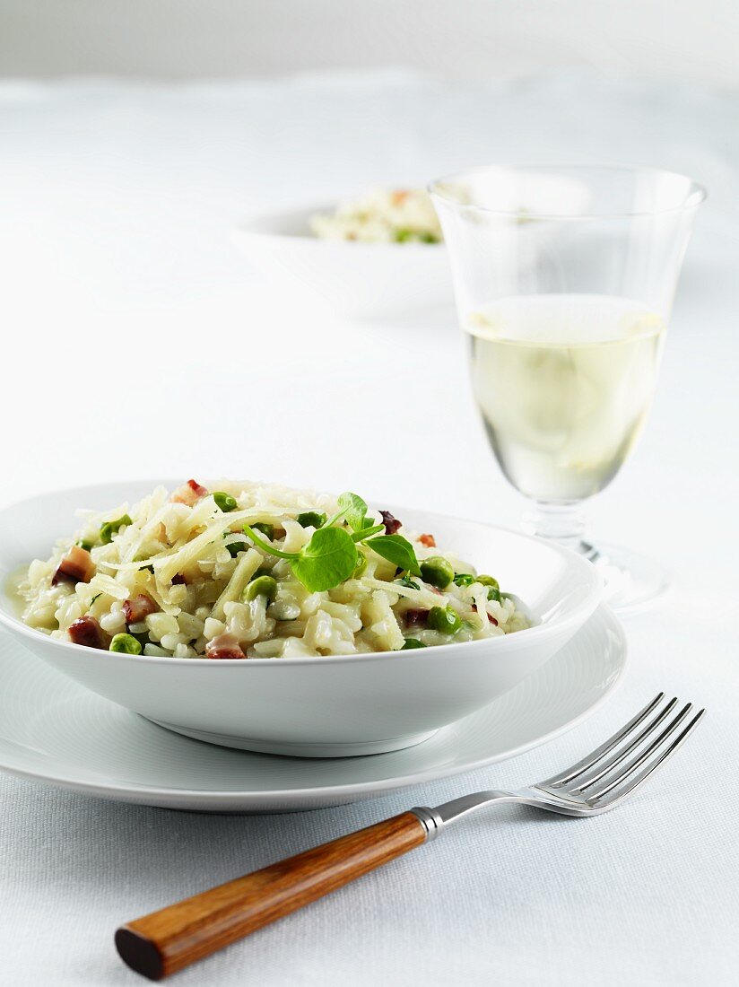 Pea risotto with Pancetta