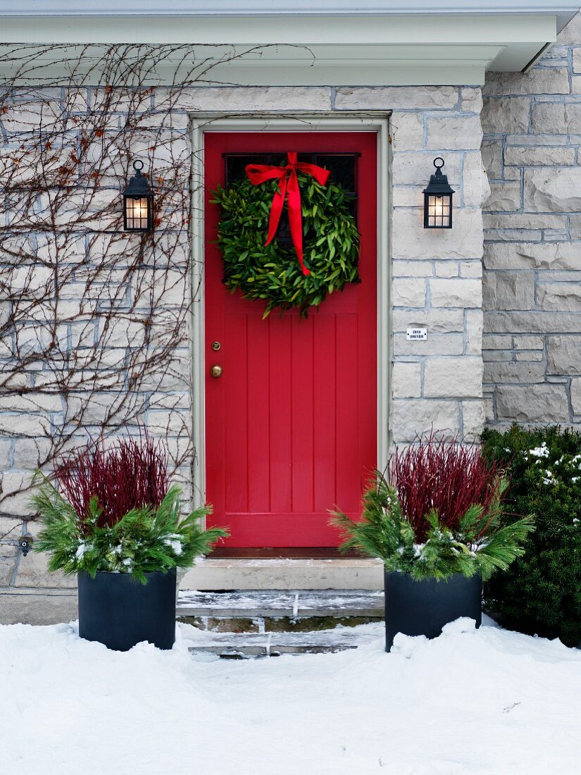 Christmas wreath on front door