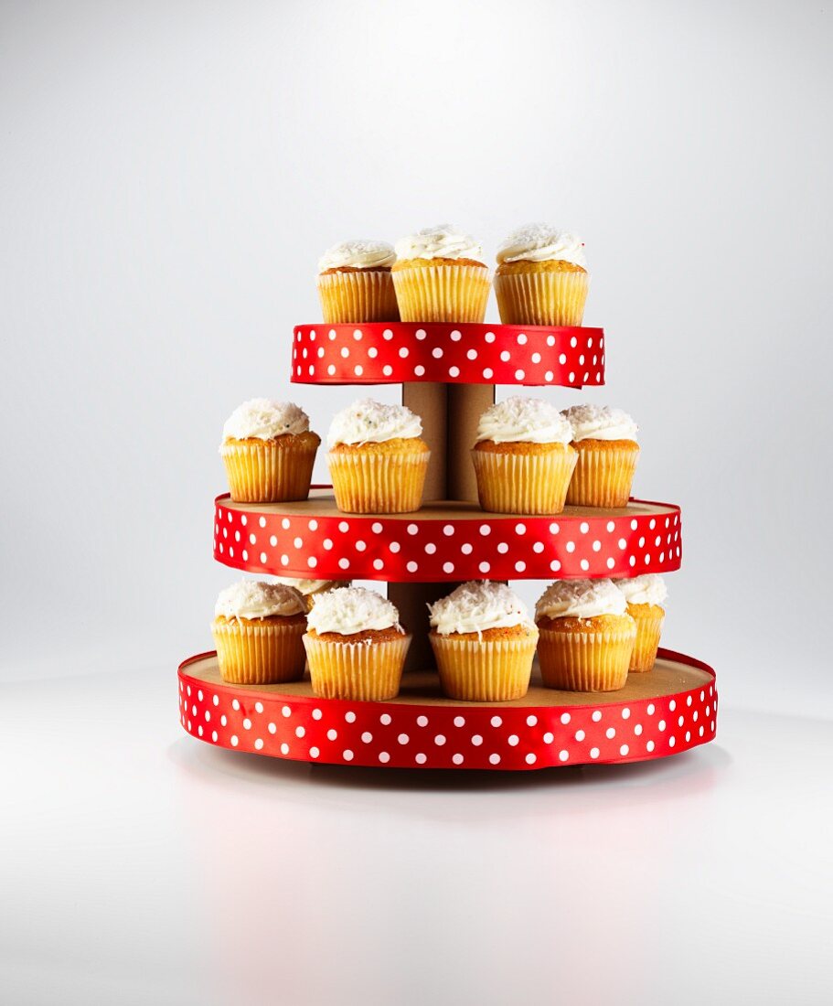 Cupcakes on a spotted cake stand