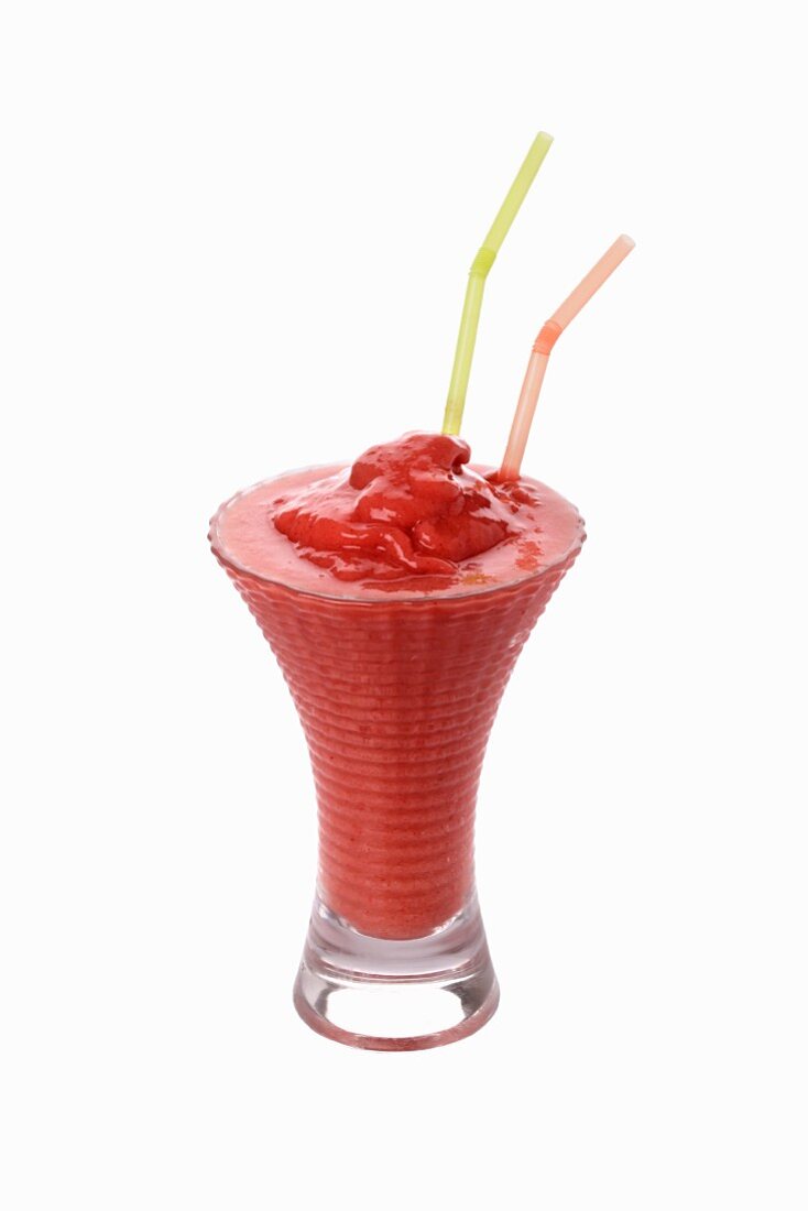 A raspberry shake with straws