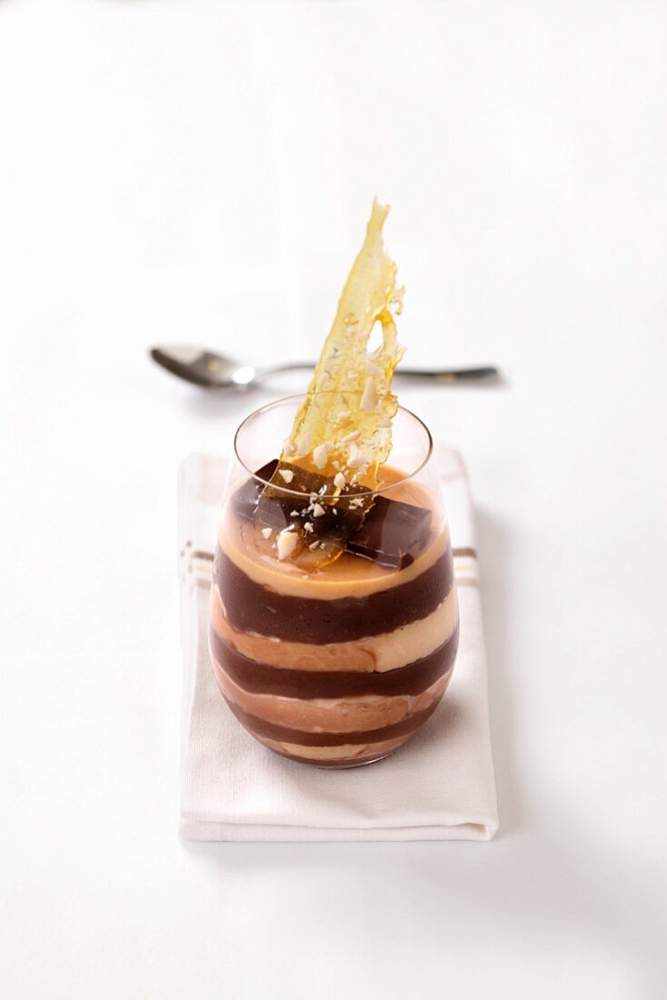 A chocolate and caramel layered dessert