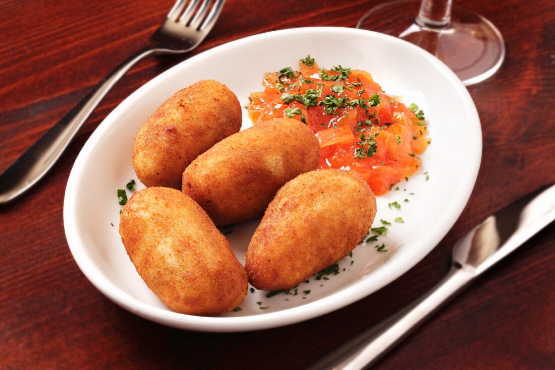 Potato croquettes with tomato sauce
