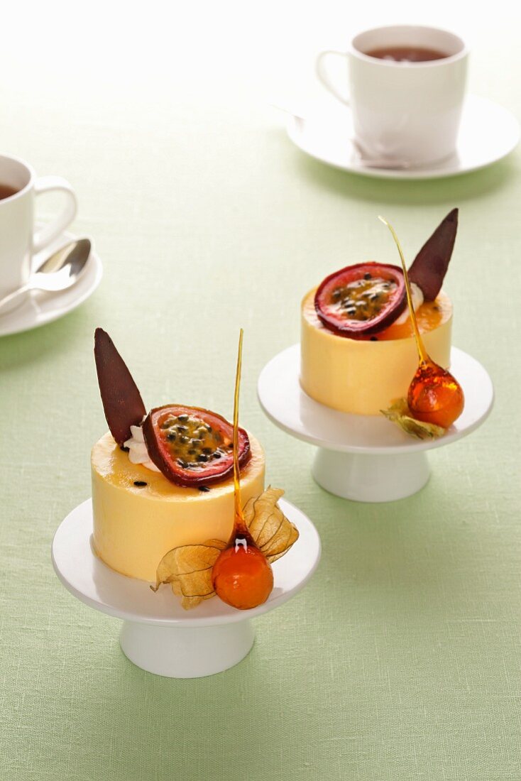 Passion fruit mousse with physalis