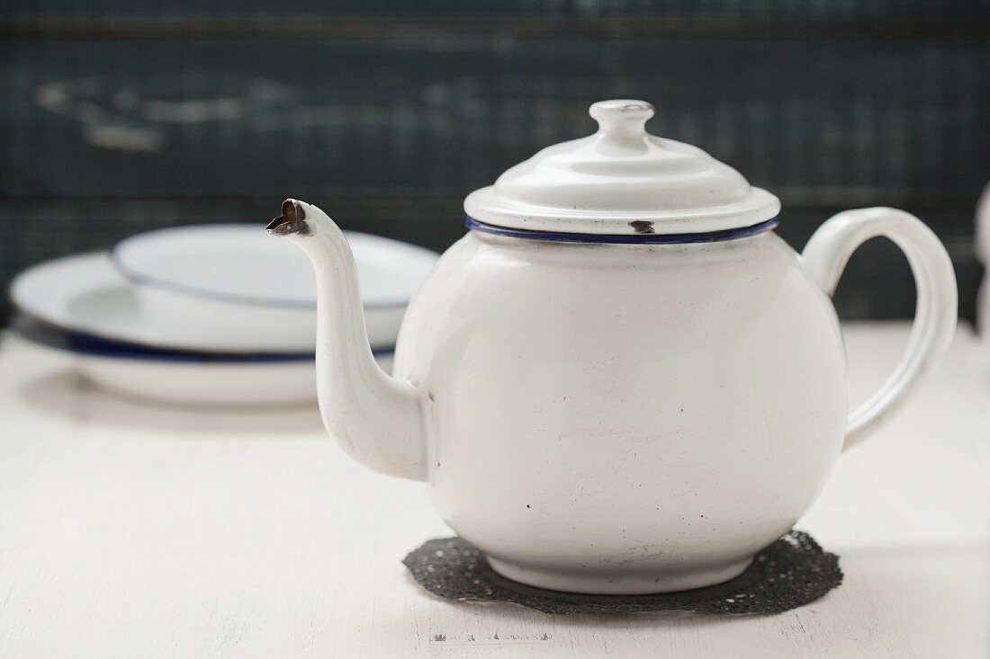 An old enamel teapot