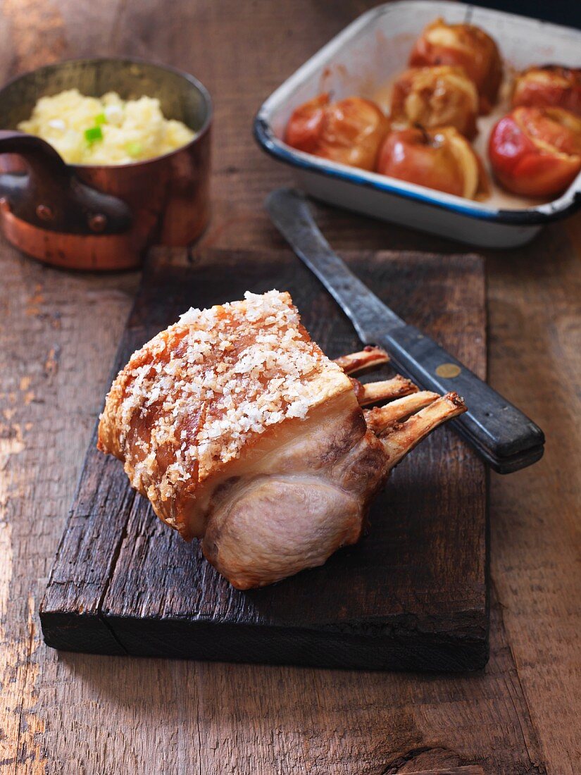 Rack of pork with roasted apples
