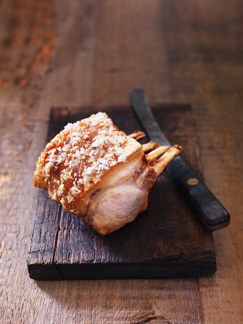 A roasted rack of pork