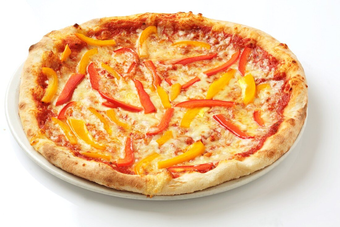 A Pizza Margherita topped with peppers