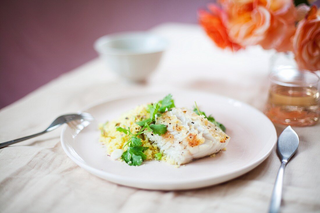 Marinated cod with couscous