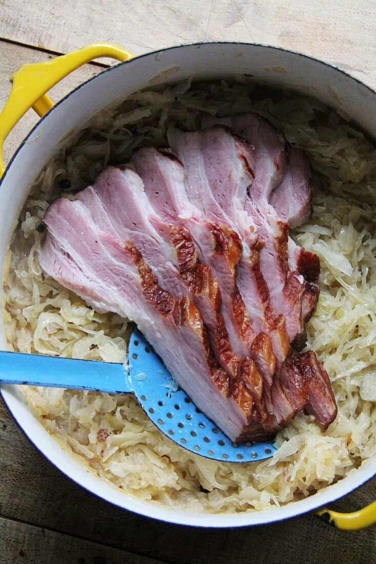Sauerkraut with boiled bacon