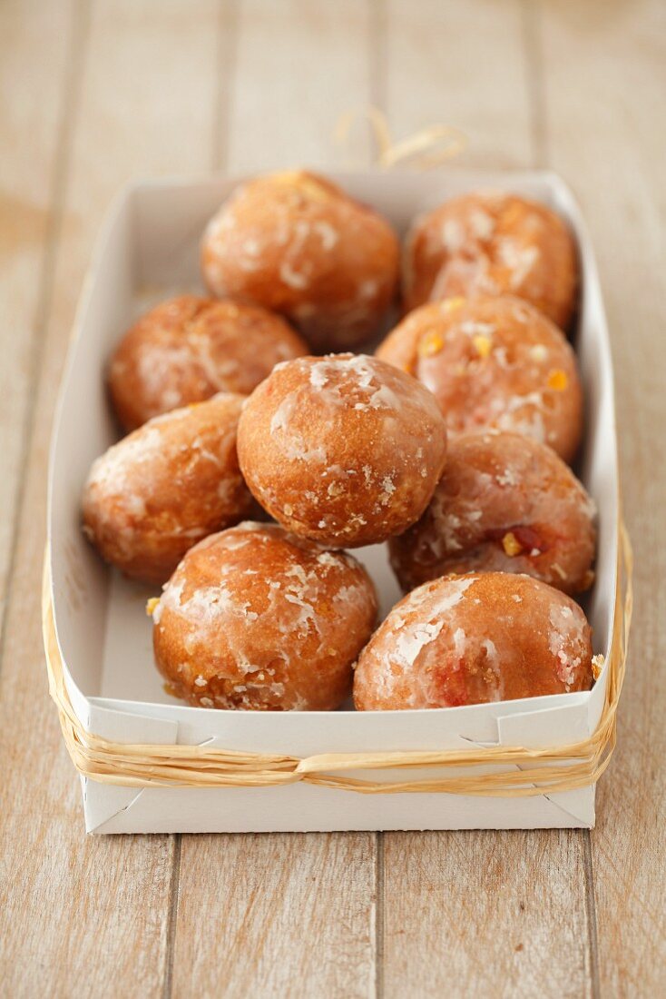Mini doughnut holes with a sugar glaze