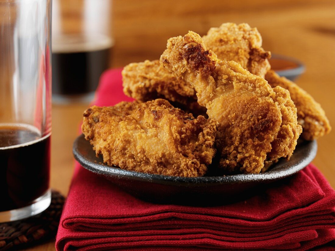 Fried chicken legs and wings