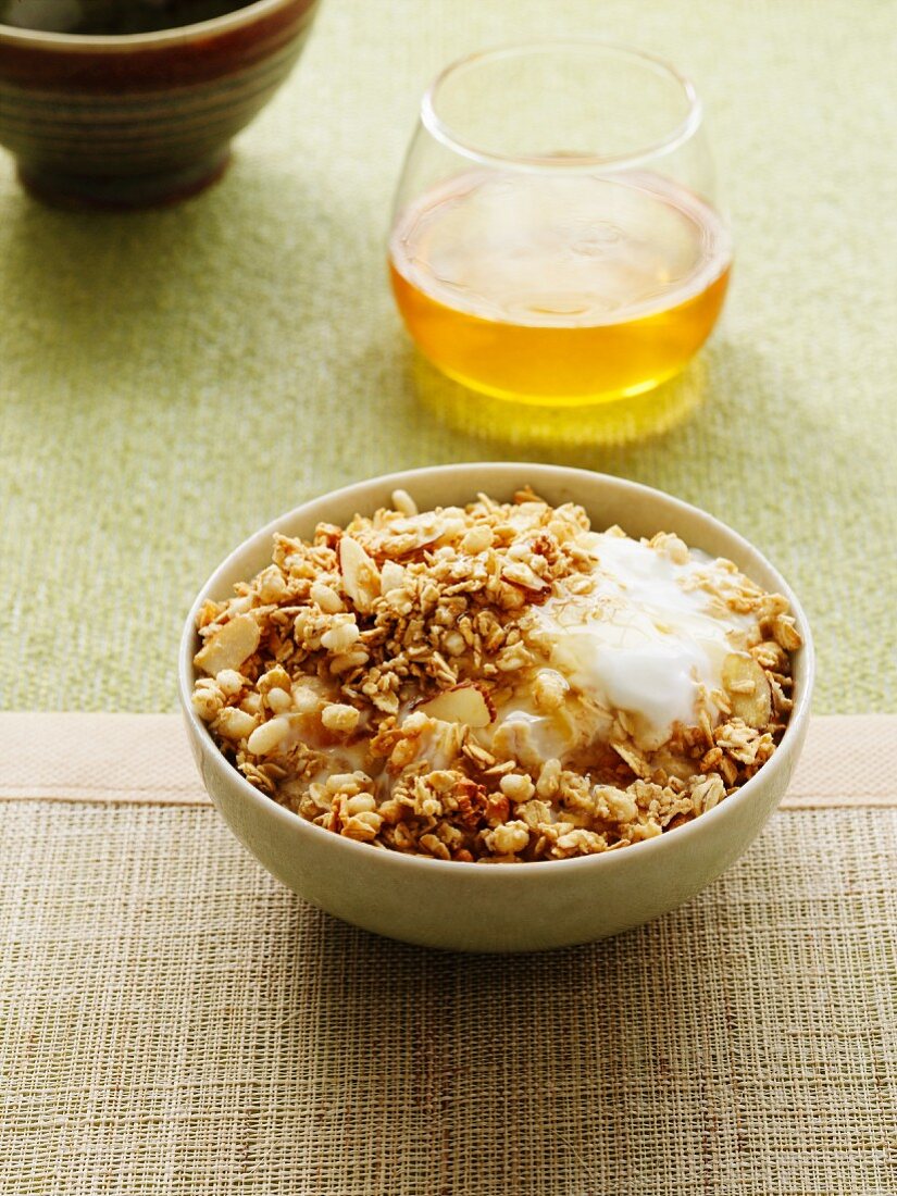 Honey and almond muesli with yoghurt