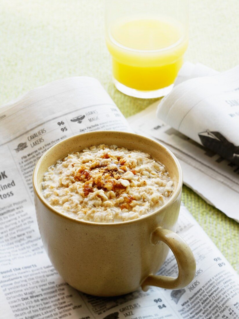 Porridge and a glass of orange juice