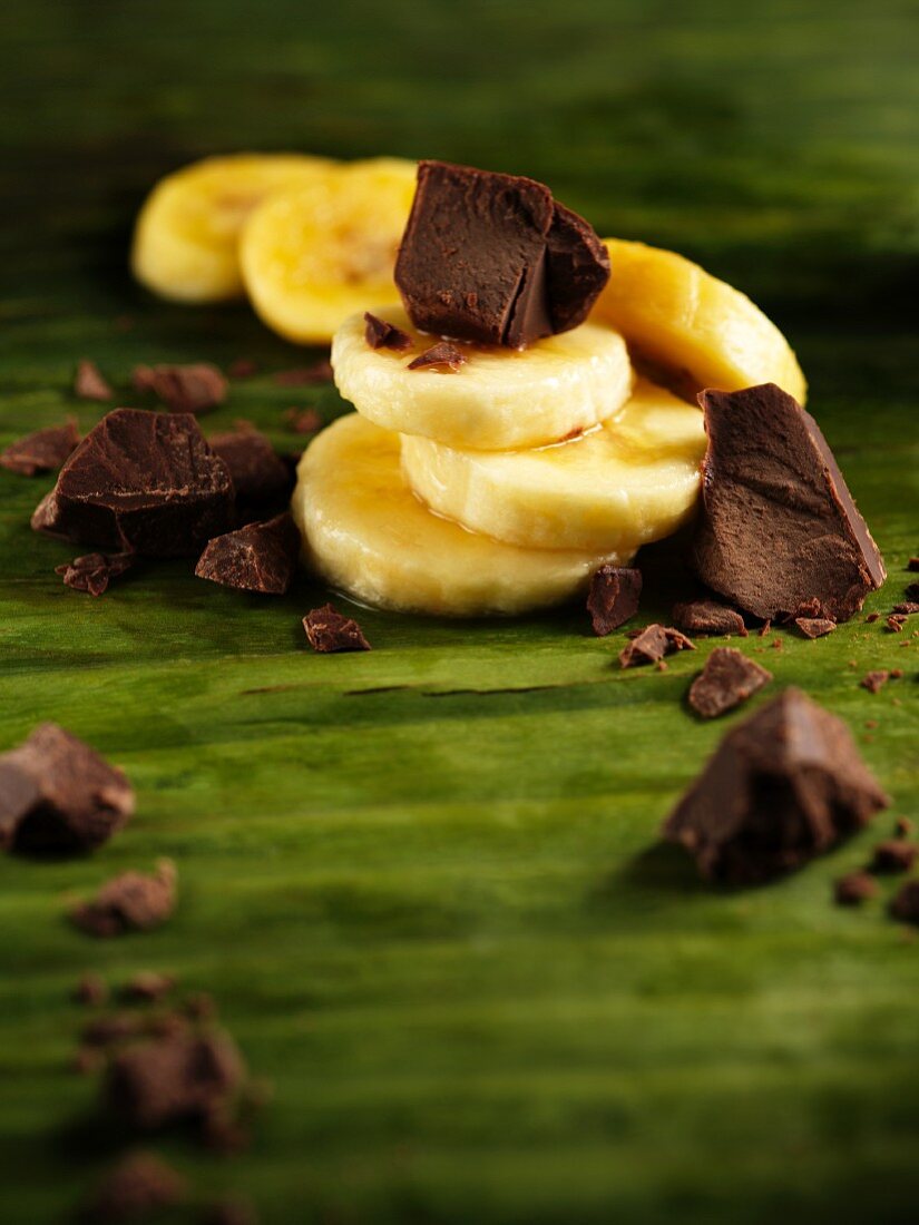Sliced banana and chocolate pieces