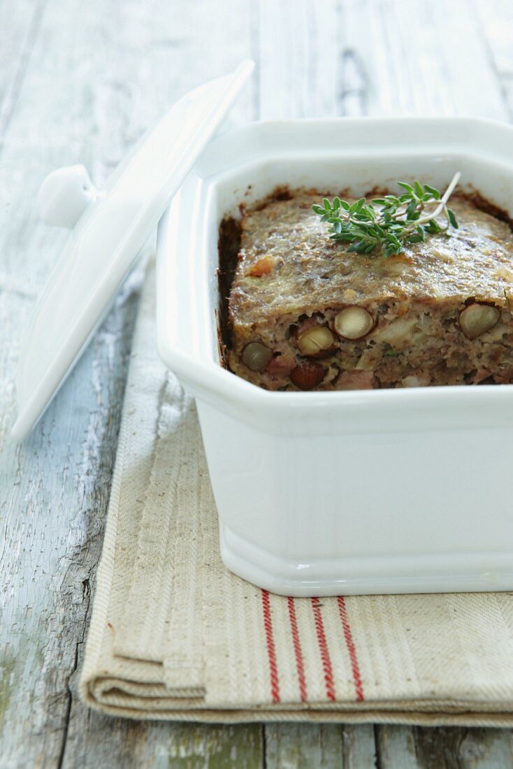 Minced meat terrine with hazelnuts