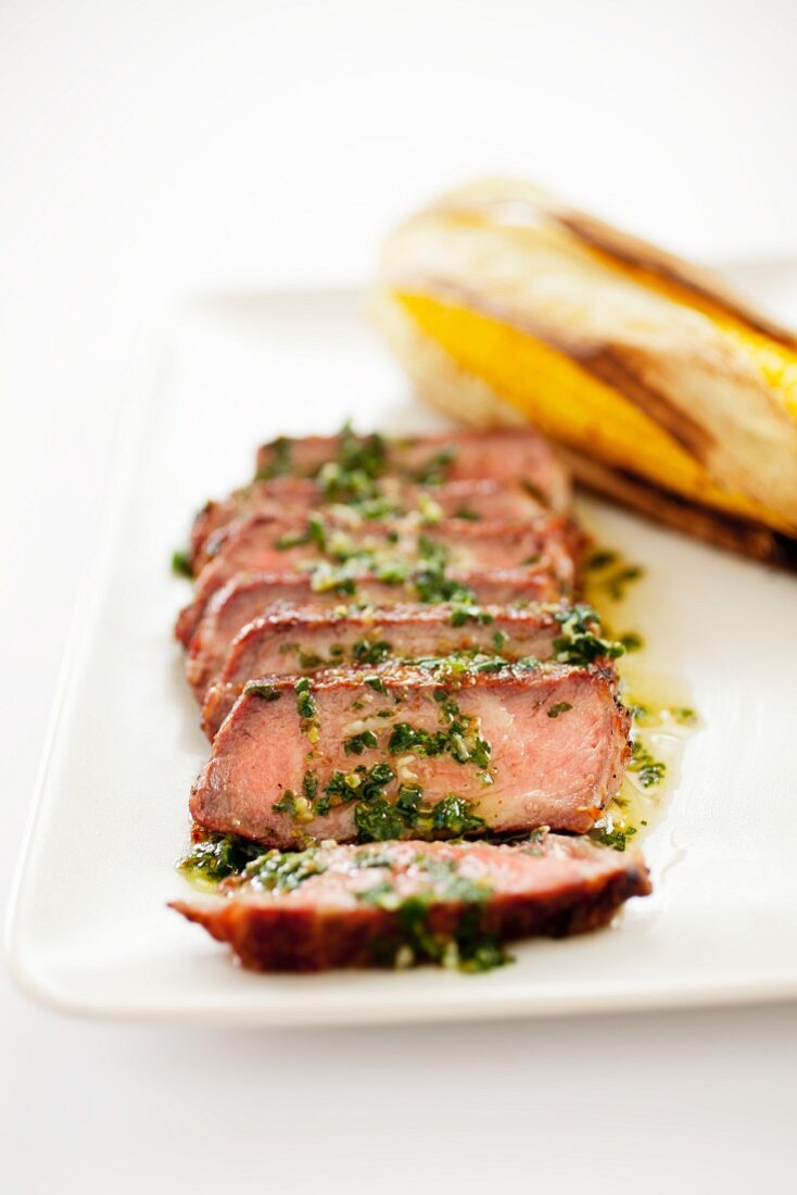 Sliced Grilled Argentinian Steak with Herb Sauce