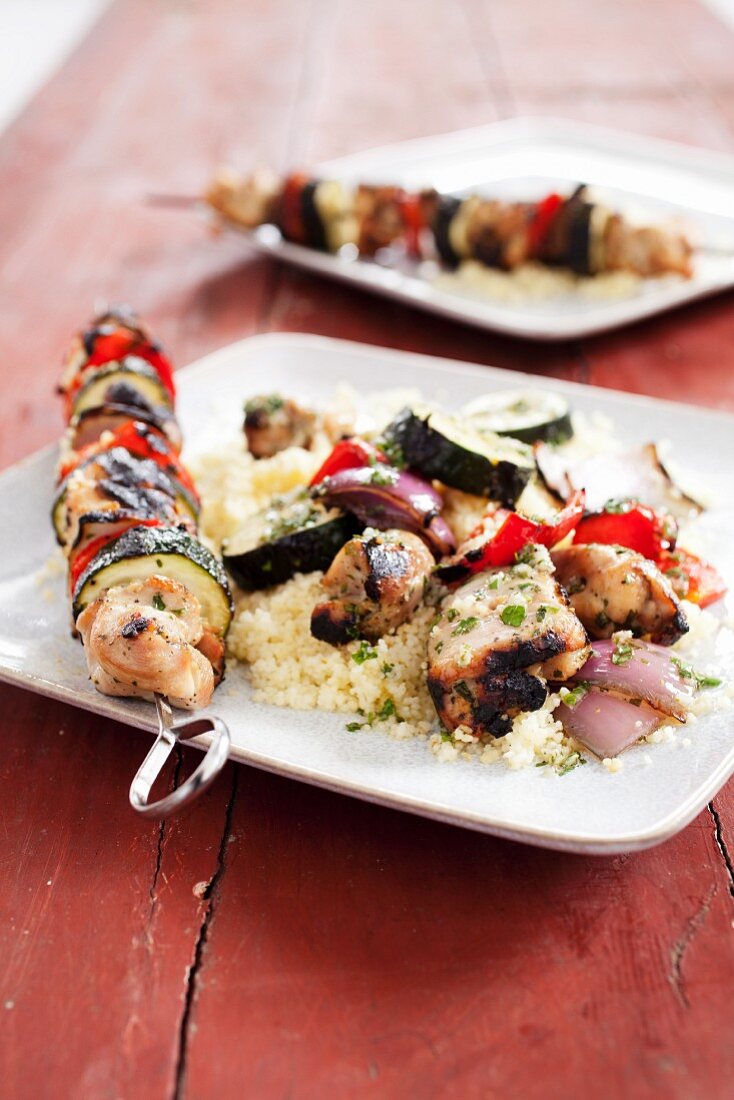 Grilled Chicken and Vegetable Kabobs with Couscous