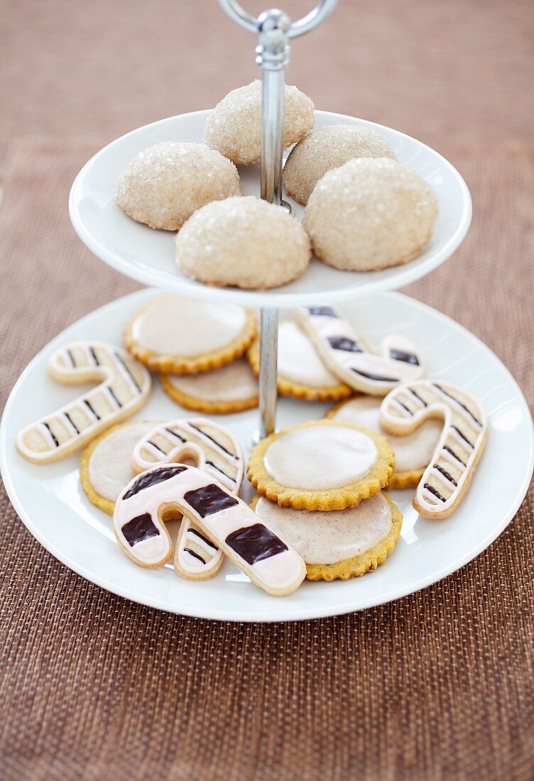 Assorted Christmas biscuits on a glass stand