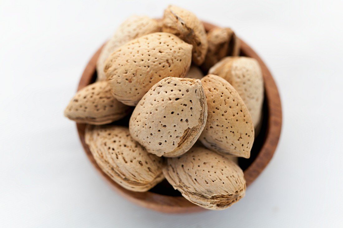 Whole Almonds in a Bowl; From Above